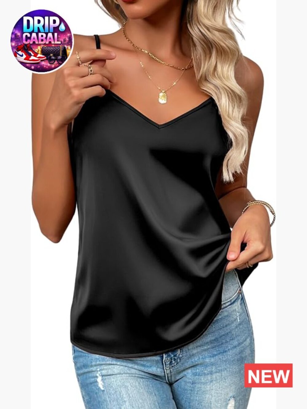 Silk Satin V Neck Adjustable Spaghetti Strap Sleeveless Camisole Tank Top